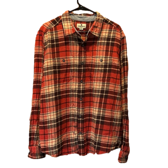 Woolrich Men's Orange and Brown Long Sleeve Button Up Flannel Shirt Size XL - Picture 1 of 4